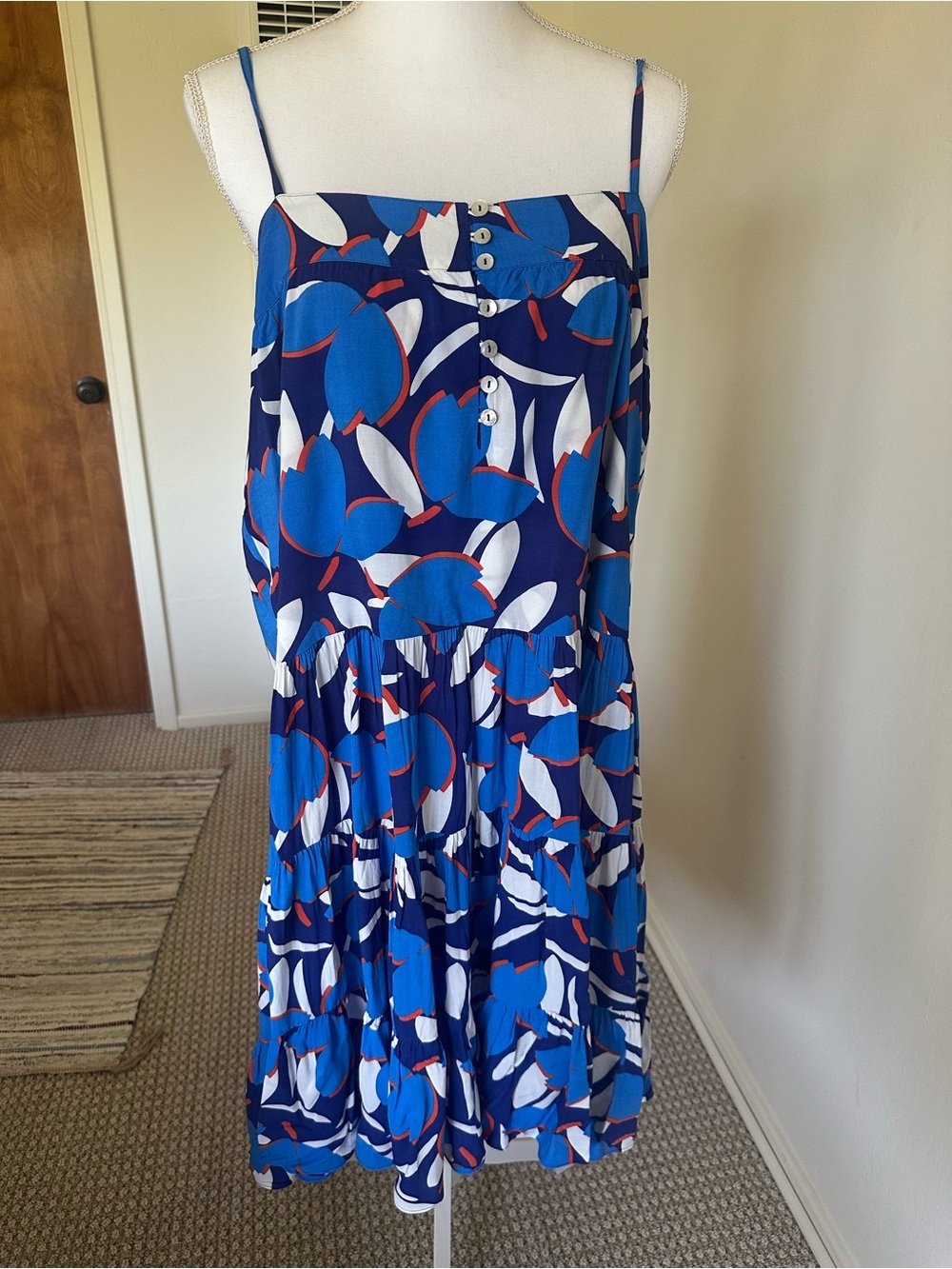 Mister Zimi Blue Printed Tiered knee length Dress